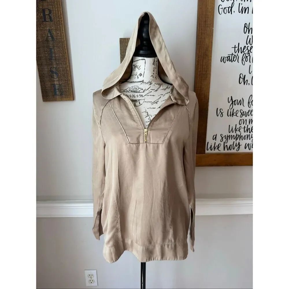 Zenergy By Chico's Women's Long Sleeve Quarter Zip Hoodie Beige Tan Size 0 XS